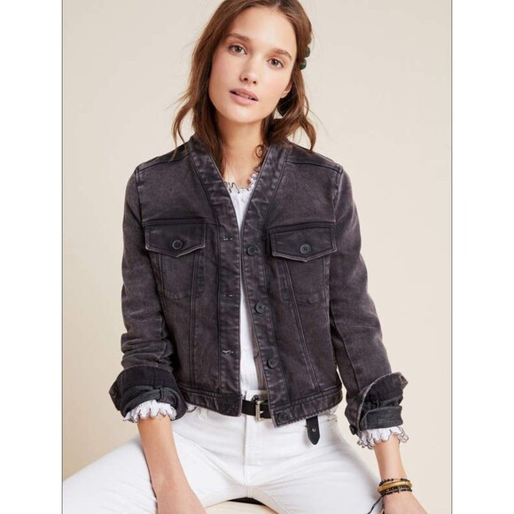 Pilcro Jackets & Blazers - Anthropologie Faded Gray Black Cropped Moto Denim Jean Blazer Jacket Medium